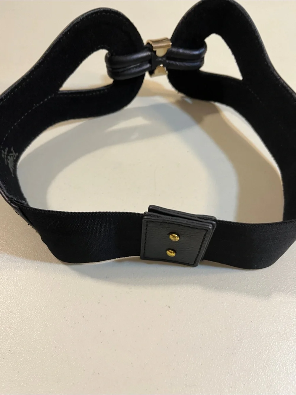 Black Sculpted Elastic Waist Belt with Gold Buckle